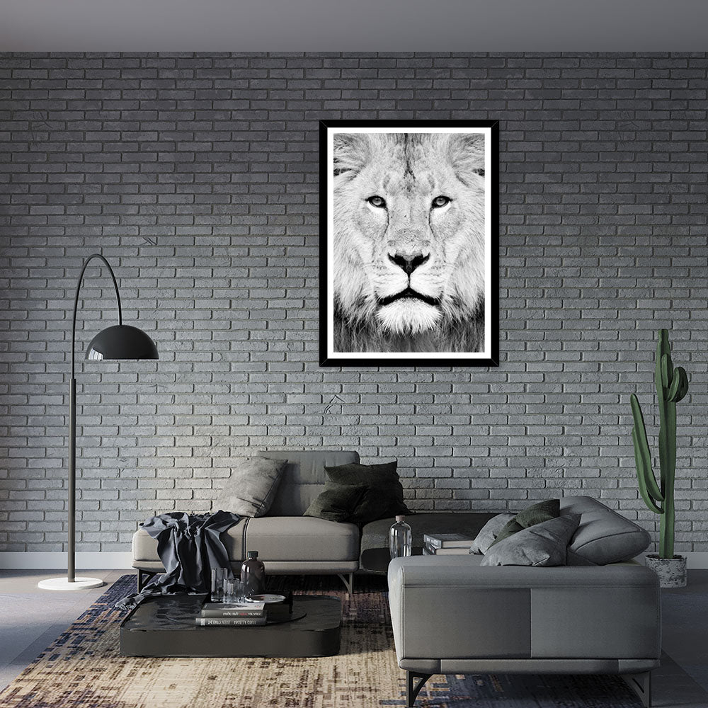 Lion Portrait Print B&W