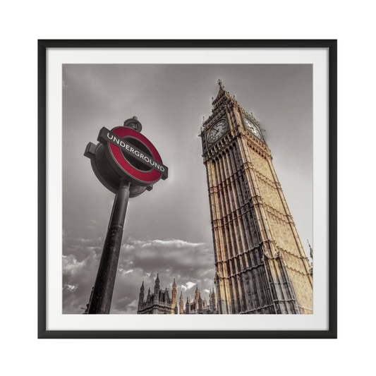 Underground sign with Big Ben, London, UK