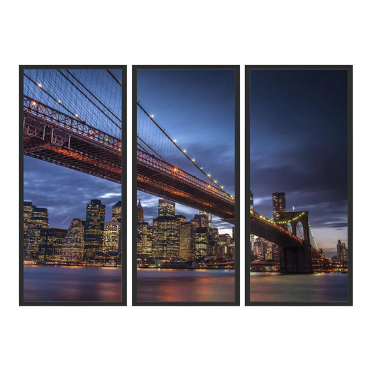 Brooklyn Bridge and lower Manhattan skyline at dusk, New York - Triptych