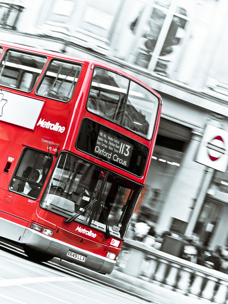 London, Double-Decker bus on road
