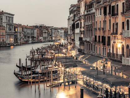 The grand canal from the Rialto bridge at night, Venice, Italy