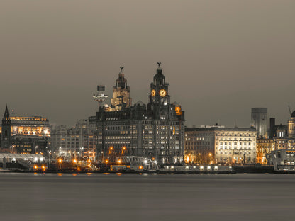 Liverpool city skyline across the River Mersey, UK