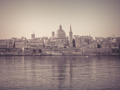 The harbour and St. Paul's Anglican Cathedral at Valletta, Malta