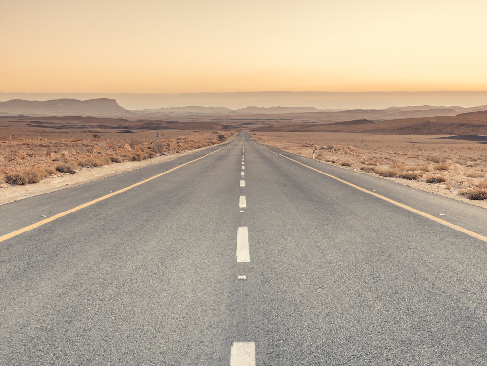 Desert road at sunrise, Israel